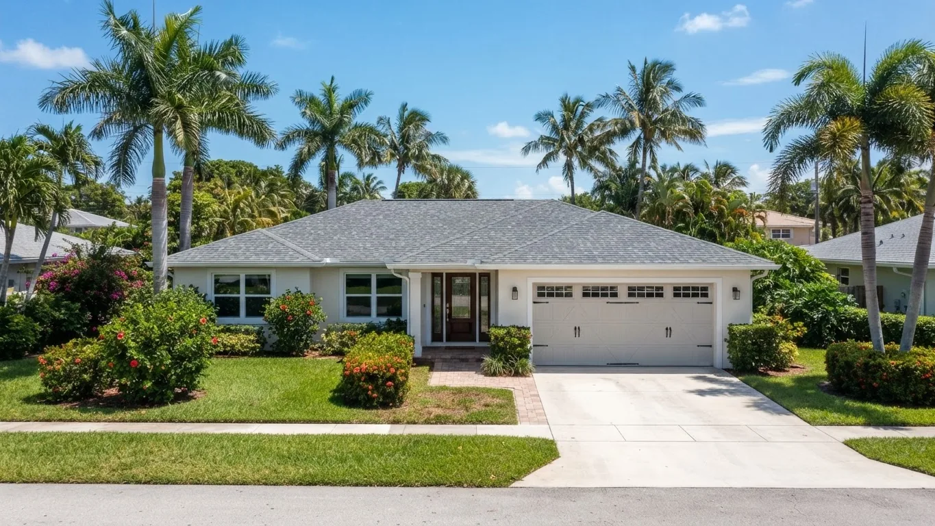 Single-story South Florida home upgraded with impact windows, a reinforced garage door and a new roof