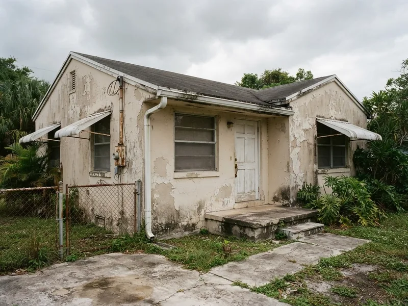 Before: stucco house with peeling, faded paint