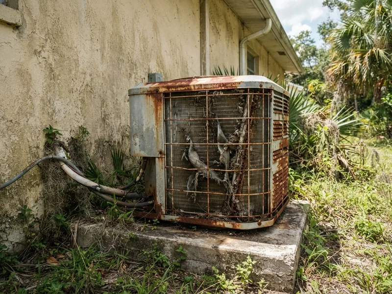 Before: rusty, corroded old AC condenser