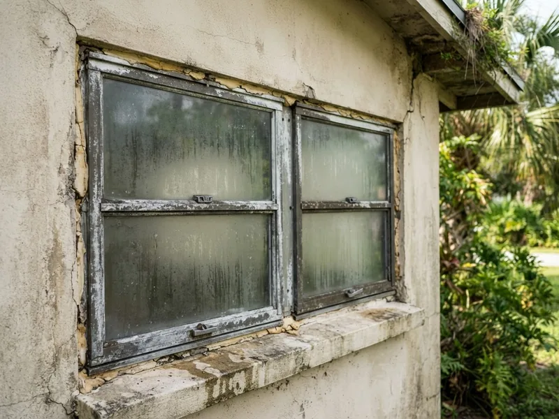 Before: oxidized single-pane aluminum window